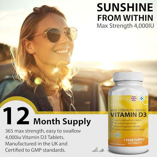 Vitamin D3 4000 IU Micro Tablets - 365 Day Supply, Easy to Swallow High Strength Premium Sunshine Vitamin | Max Strength Vitamin D Supplement, Vegetarian & Vegan Friendly, Made in UK by Grounded - Image 3