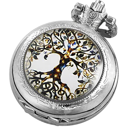 Silver Stainless Steel Tree Of Life Glass Cabochon Pocket Watch Best Gifts For Women Girls #TOP1