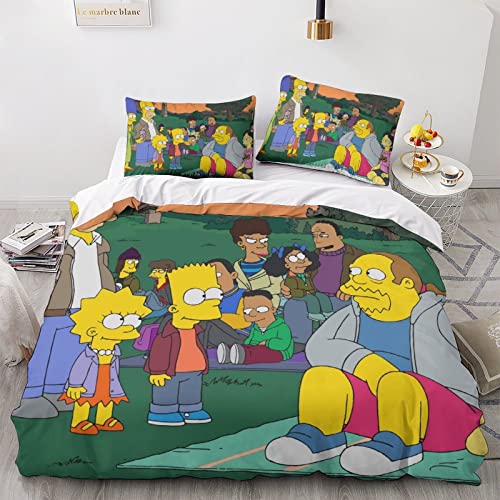 Los Simpson Funda Nórdica 3 Piezas Juego De Sábanas De Edredón De Ropa De Cama Digital 3D Juego De Funda Nórdica Funda De Almohada Juvenil/niña Juego De Sábanas De Edredón Double(200x200cm)