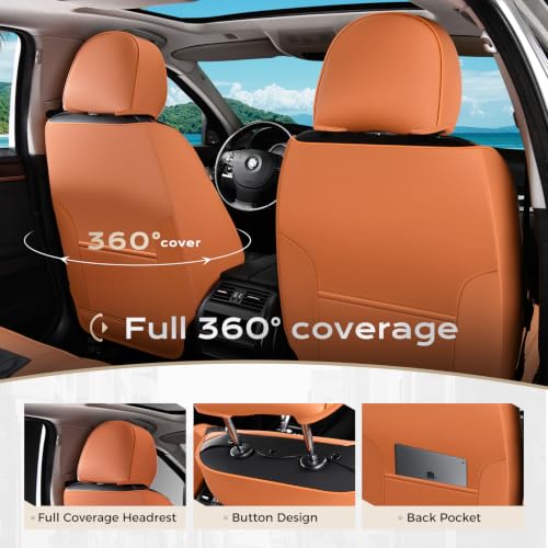 Image of Coverado Universal Car Seat Covers Full Set, Vintage-Style Soft Waterproof Faux Leather Front & Rear Seat Protectors, Comfortable Anti-Stain Interior for Most Vehicles - BrownBlack