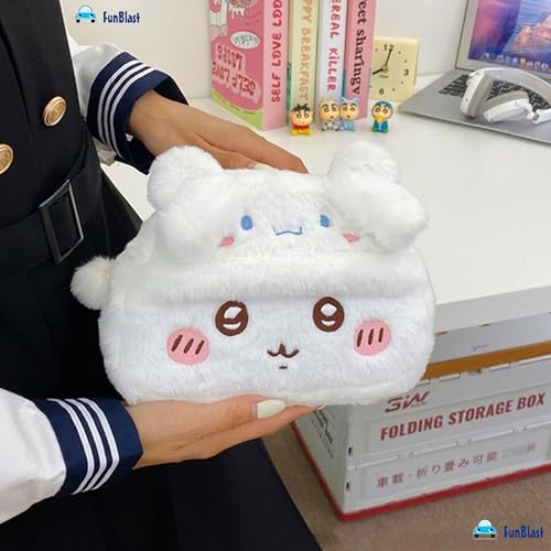 Image of FunBlast Fur Pencil Pouch for Girls - Cute Cartoon Multi-Purpose Zipper Case for School Kids, Cosmetic Pouch for Girls, Travel Organizer Bag, Pouches for School /Office (White)