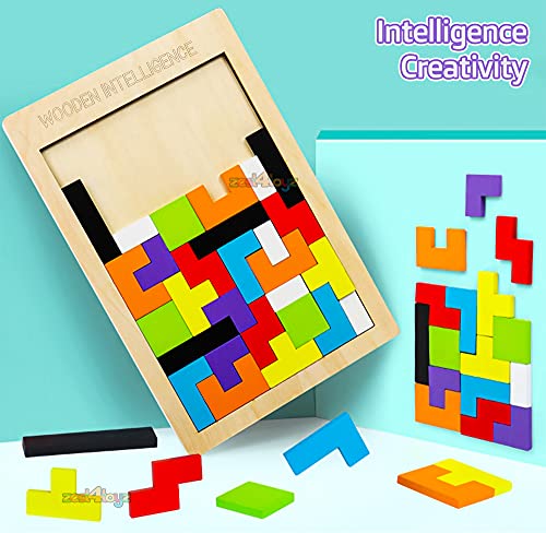 Image of Zest 4 Toyz Wooden Block Puzzle Game for Kids Brain Teasers Toy Colorful 3D Russian Blocks Game STEM Educational Gift for Boys Girls - (40 Pcs) Multicolor