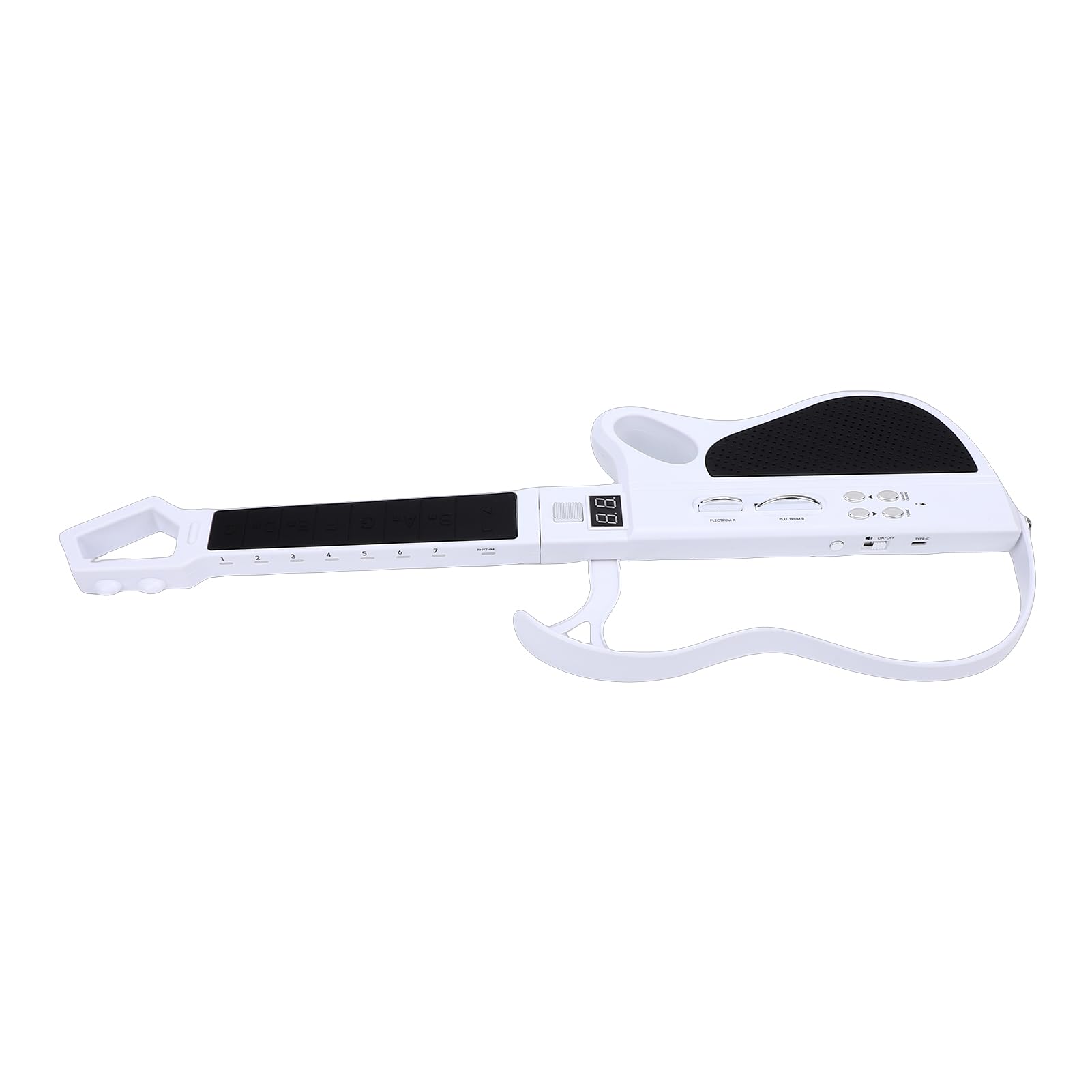 Tissting Chitarra Elettrica Giocattolo Per Bambini Pieghevole Senza Corde - 7 Suoni, Batteria Ricaricabile, 4 Ritmi, Cinturino Incluso Per Musica In Famiglia E All'Aperto (White)
