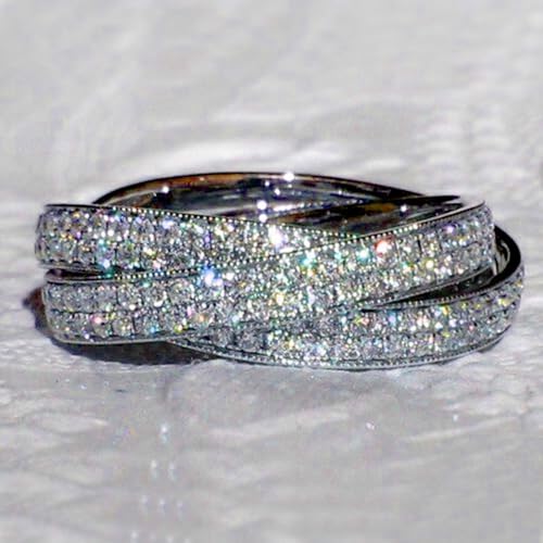 White Gold Plated Multi-layer Cubic Zirconia Inlaid Elegant Statement Ring Personalized Accessory Ideal for Women's Daily Casual Wear Party Holiday Anniversary Love Jewelry Gift