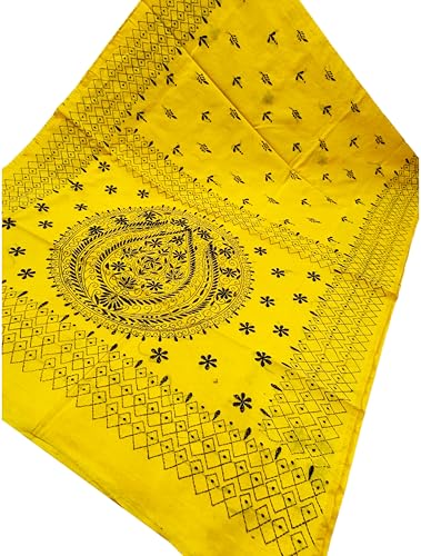 Image of SHRISTI CLOTHINGS Women's Hand Embroidered Cotton Silk Kantha Stitch Saree with Blouse Piece (SB4200924 YELLOWD97)
