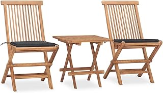 3 Piece Folding Outdoor Dining Set with Cushion Solid Wood Teak, Conversation Sets