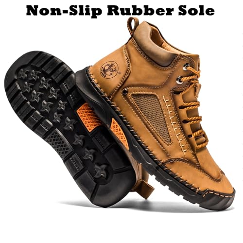 Hillde Mens Work Shoes, Hillde Mens Slip On Shoes, Men's Casual Leather Handmade Non-Slip Arch Support Loafers4