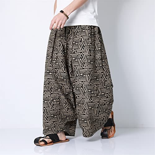 Seidarise Calça masculina harém hip hop joggers folgada perna larga casual harém linho ioga japonesa