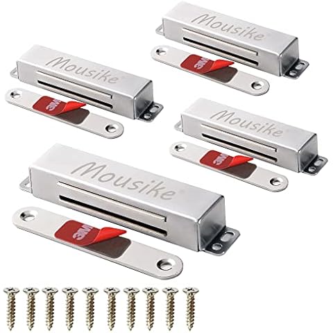 Mousike Magnetischer Türverschluss Heavy Duty 40KG Edelstahl-Türmagnete mit starkem Magnet für Küchenschrank Kleiderschrank Schrank Schranktürverschluss (Silber 4er Pack) Cover