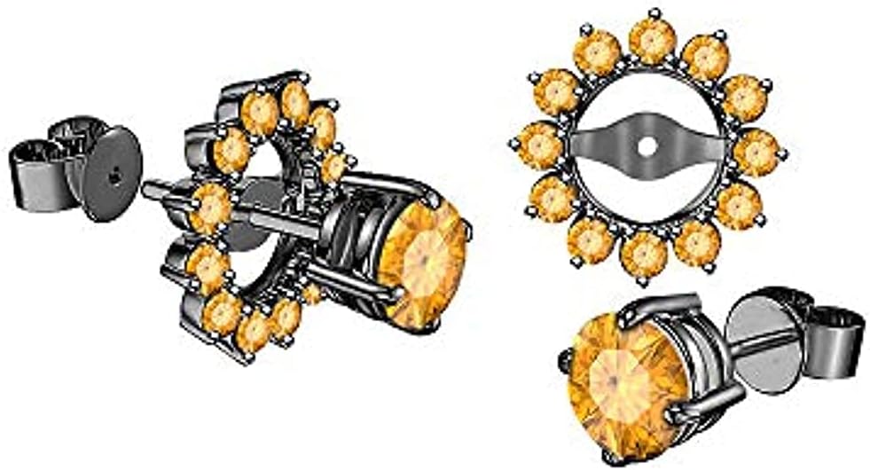 Round Cut Citrine 925 Sterling Silver 14K Gold Over Diamond Gemburst Halo Jacket Set Stud Earring for Women's