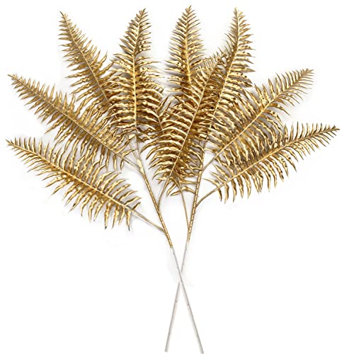 CATTREE Artificial Plants Gold Persian Grass Tall 29" 2 Pack, Fake Golden Palm Leaves Plastic Fern Boston Bushes Faux Shrubs Simulated Tropical Leaf for Party Decorations Wedding DIY Christmas Décor
