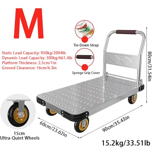 Carretilla Plegable de Plataforma 1400LBS con Correa Plata M miniatura 2