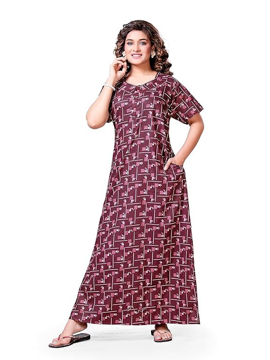 Image of PNAEONG Women's Cotton Long Maxi Night Gown Nighty Dress Stylish Super Soft Comfortable