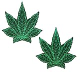 PASTEASE Weed Leaf Pasties - Nipple Covers for Festivals, Raves, & Lingerie | Halloween Costume Accessory | Waterproof (Glitter Green Pot Leaf)