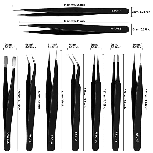 TOPBELIEF Precision ESD Tweezers Set, 9 Pcs Anti-Static Stainless Steel Tweezers - Image 2