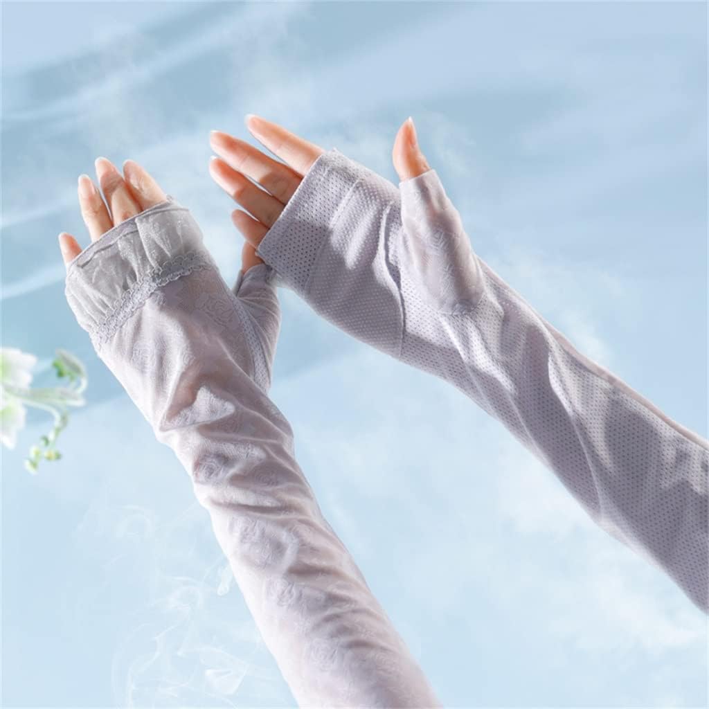 HBJWOV Women's Thin Sleeves Driving Arm Sleeves Half Finger Ice Silk Outdoor Riding Ice Sleeves(E)