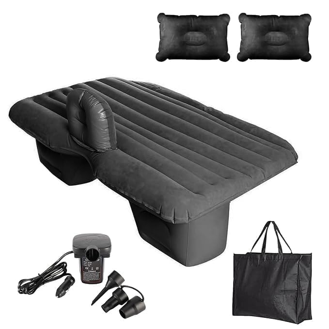 Premium Car Inflatable Bed with Pump & 2 Air Pillow|Quick Inflatable Back Seat Bed|Car Inflatable Mattress|Car Bed Mattress|Car Bed For Kids,Travel,Trip,Camping,Picnic,Pool & Beach|Universal Fit|Black