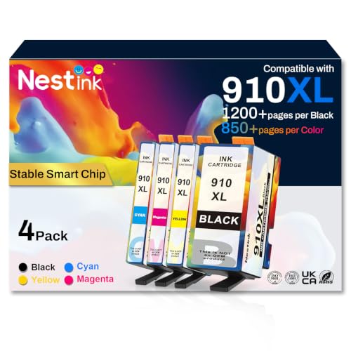 Nestink 910XL Ink Cartridge Combo Pack Replacement for HP Ink 910 XL Series Compatible with officeJet Pro 8010 8020 8025 8028 8030 8035 8015 8018 8022 Printer.(4 Pack,B/C/M/Y)