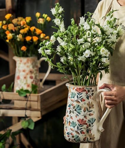 Vintage Colorful Flower Ceramic Vase with Handle, ...