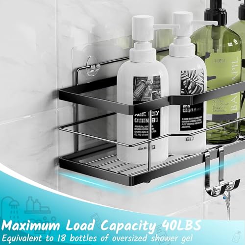 Image of Moforoco Shower Caddy Shelf Organizer Rack, Self Adhesive Black Bathroom Shelves Basket, Home Farmhouse Wall Inside Organization and Storage Decor Rv Accessories, First Camper Apartment Essentials