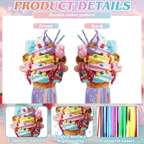 Image of Affrolling 8 Pcs Ice Cream Party Decorations Summer Ice Cream Birthday Party Hanging Decoration with Tassels for Summer Baby Shower Wedding Backdrop Decor Supplies 3.3 ft Outdoor Banner Sign Decor
