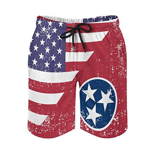 America Tennessee State Flag Men's Swim Trunks Quick Dry Beach Drawstring Shorts Sports Shorts with Pocket3