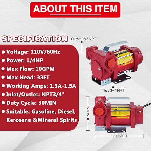 TRUPOW 110V 10GPM Self-priming Heavy-duty Gasoline Fuel Oil Transfer Pump with Explosion-proof for Gasoline Diesel Kerosene & More by TRUPOW - Used condition - Image 3