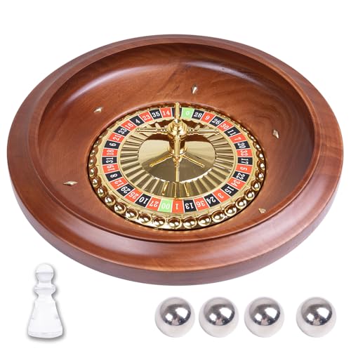 Extguds 16 Zoll Holzrouletterad handgefertigtes Roulette im Casino-Stil aus Massivholz mit 4 Metall-Roulettekugeln für Erwachsene Premium-Geschenk für den Spieleabend