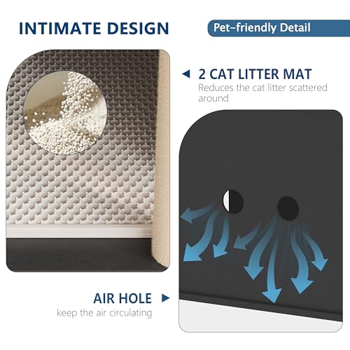 Double Cat Litter Box Enclosure, Large Cat Litter Box Furniture for 2 Cats, Modern Farmhouse Hidden Cabinet with Scratching Posts & Litter Mat, Wooden Cat House, Fits Most Litter Boxes, Black — view 3