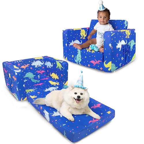 Recopilación y reviews de Sillón habitación bebe Top diez. 34 ZenKitch - Sofá plegable 2 en 1 para tumbona, cómodo sillón para bebés (dinosaurio)