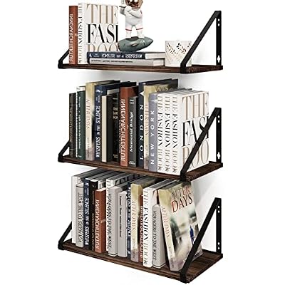 BAMEOS Floating Shelves Rustic Wood Wall Shelf, Small Bookshelf for Living Room, Office, Bedroom, with Metal Bracket