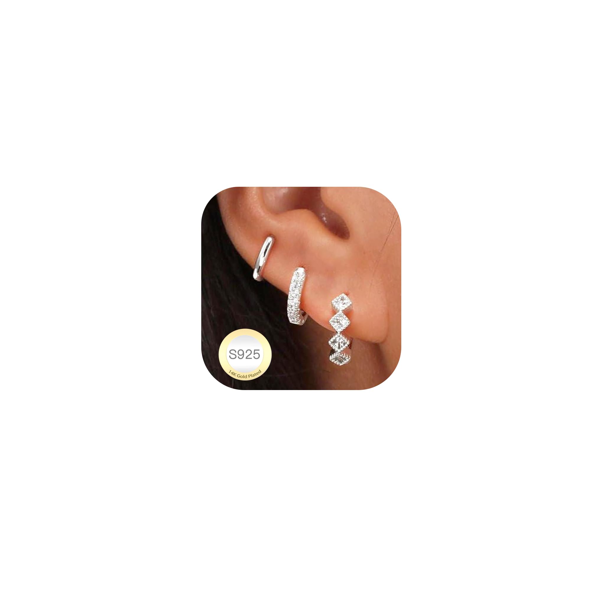 Rajputana 3 Paia Orecchini Donna Argento Orecchini Anallergici Donna Oro Small Silver Huggie Hoop Earring Set Orecchino a Cerchio Piccoli per Fori Multipli