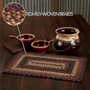 VHC Brands Country Beckham Table Placemat Red Black Tan Jute Blend Rectangle 12×18 Inches