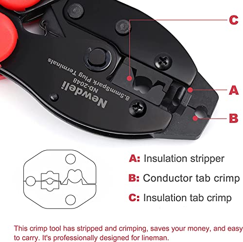 Image of Ratchet Spark Plug Wire Crimper Set, Newdeli 25Pcs Spark Plug Crimping Tool and 180 Degree /90 Degree /Straight Spark Plug Coil Terminals Boots Set for Crimping and Stripping Spark Plug Ignition Wire