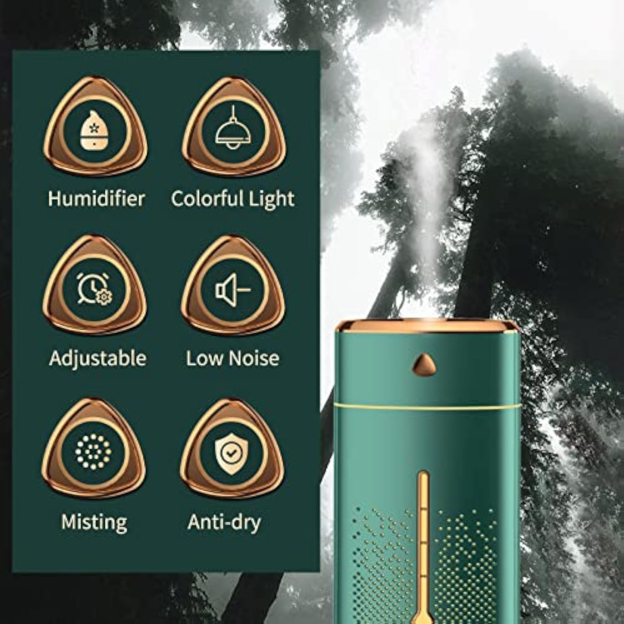 Mist Humidifier with Colorful Night Light, USB Powered