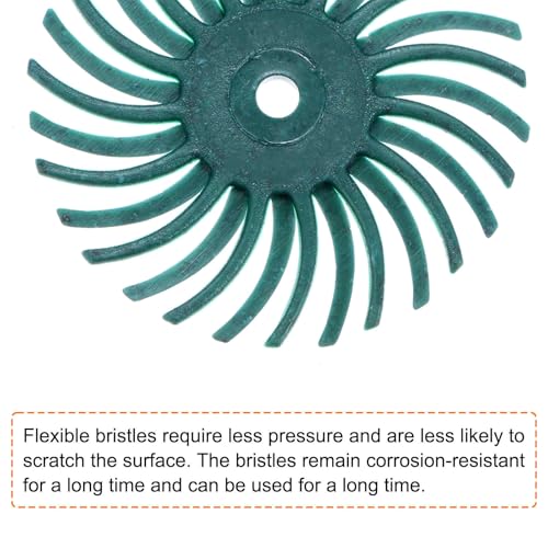 Image of HARFINGTON 30pcs Radial Bristle Disc Set 1 inch 80 Grit Detail Abrasive Brush Kit Gap Polishing Wheel Assortment with 1 /8 inch 3 /32 inch Shank Mandrels for Jewelry Wood Metal Polishing Cleaning, Green