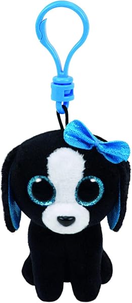 Carletto Ty 35013 Tracey Dog Ty 35013-Tracey Clip, pies z błyszczącymi oczami, Beanie Boos, 8,5 cm, czarny, czarny/biały