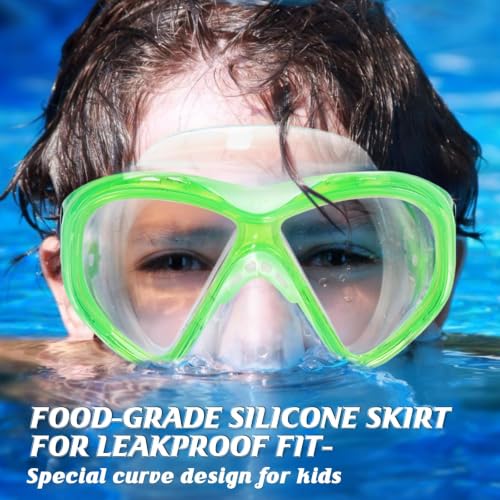 Image of Kids Swim Goggles Snorkel Diving Mask for Boys Girls Ages 5-15, Anti-Fog Swimming Goggles with Nose Cover