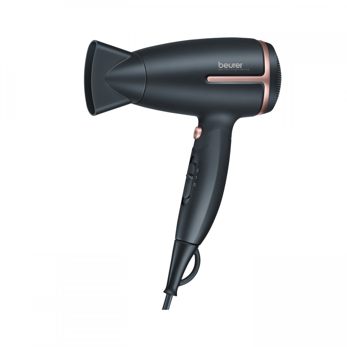 Beurer HC 25 travel hair dryer with ion function, small, foldable and lightweight, 1600 watts, voltage switching from 110-120 /220-240 V, 25.9 x 8 x 15.6 cm, black/rose