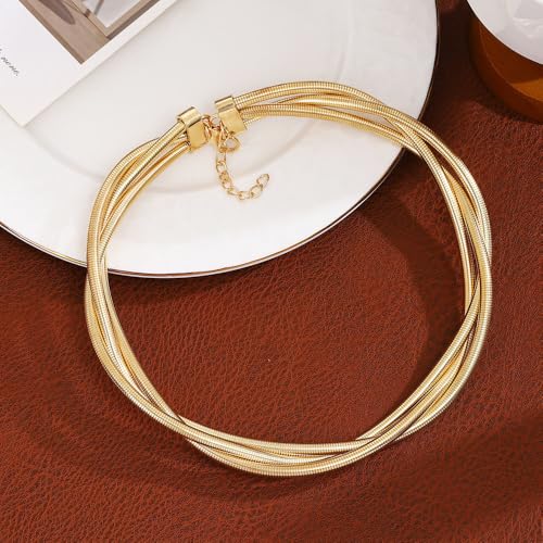 Chunky Gold Statement Choker Neckalce for Women Layered Snakebone Chain Collar Necklace Twist Wrap Stainless Steel Choker Punk Aesthetic Jewelry Gifts4