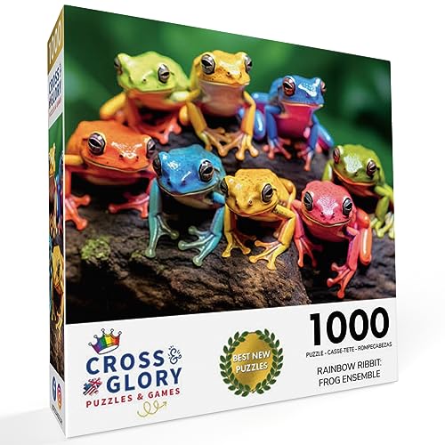 Cross & Glory - Rainbow Ribbit: Frog Ensemble - 1000 Piece Jigsaw Puzzle for Adults - Image 3