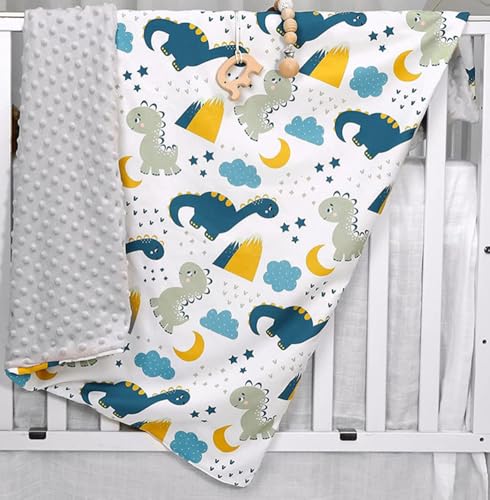 Image of Baby Blanket for Girls Boys Animal Minky Super Soft Double Layer Receiving Blanket with Dotted Backing for Newborns Nursery Stroller Receiving Toddlers Crib Bedding 30x40Inch (Cartoon Dinosaur)