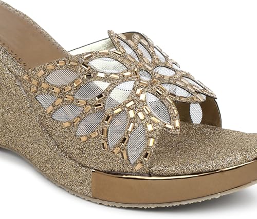Image of Action Women's Butterfly Crystal Embellished Clear Stiletto Sandals| Gold Glitter Heel| Height| Copper