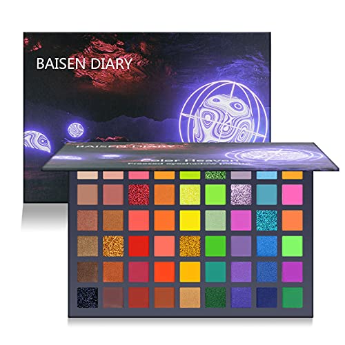 Baisen Diary 54 Colorful Eyeshadow Palette, Neon Shimmer Matte Glitter Eye Shadow Natural Naked Colors Makeup Eyeshadow Waterproof Long Lasting Highly Pigmented Gift Set Make Up Palletes #TOP15