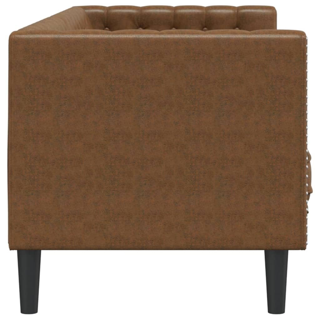 Quoril Canapé Chesterfield 3 places marron en cuir synthétique aspect daim avec fonction couchage et espace de rangement, gain de place, confortable, salon, chambre d'amis, ottoman, chaise longue