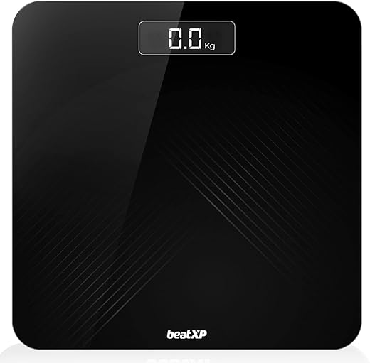 beatXP Gravity Elevate Weighing Machine with Backlit LCD Panel & 6mm Thick Tempered Glass, Weight Machine for Body Weight with 2 Year Warranty