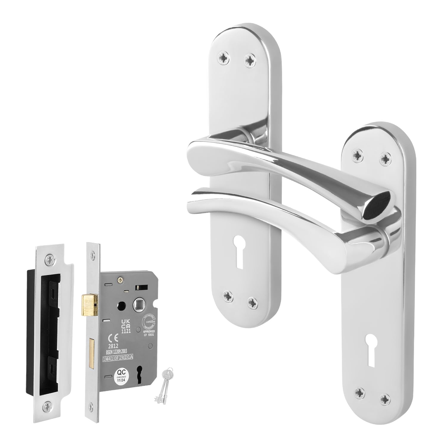 EAI Polished Chrome Door Handles with Sash Lock 64mm - Novoli — image 1