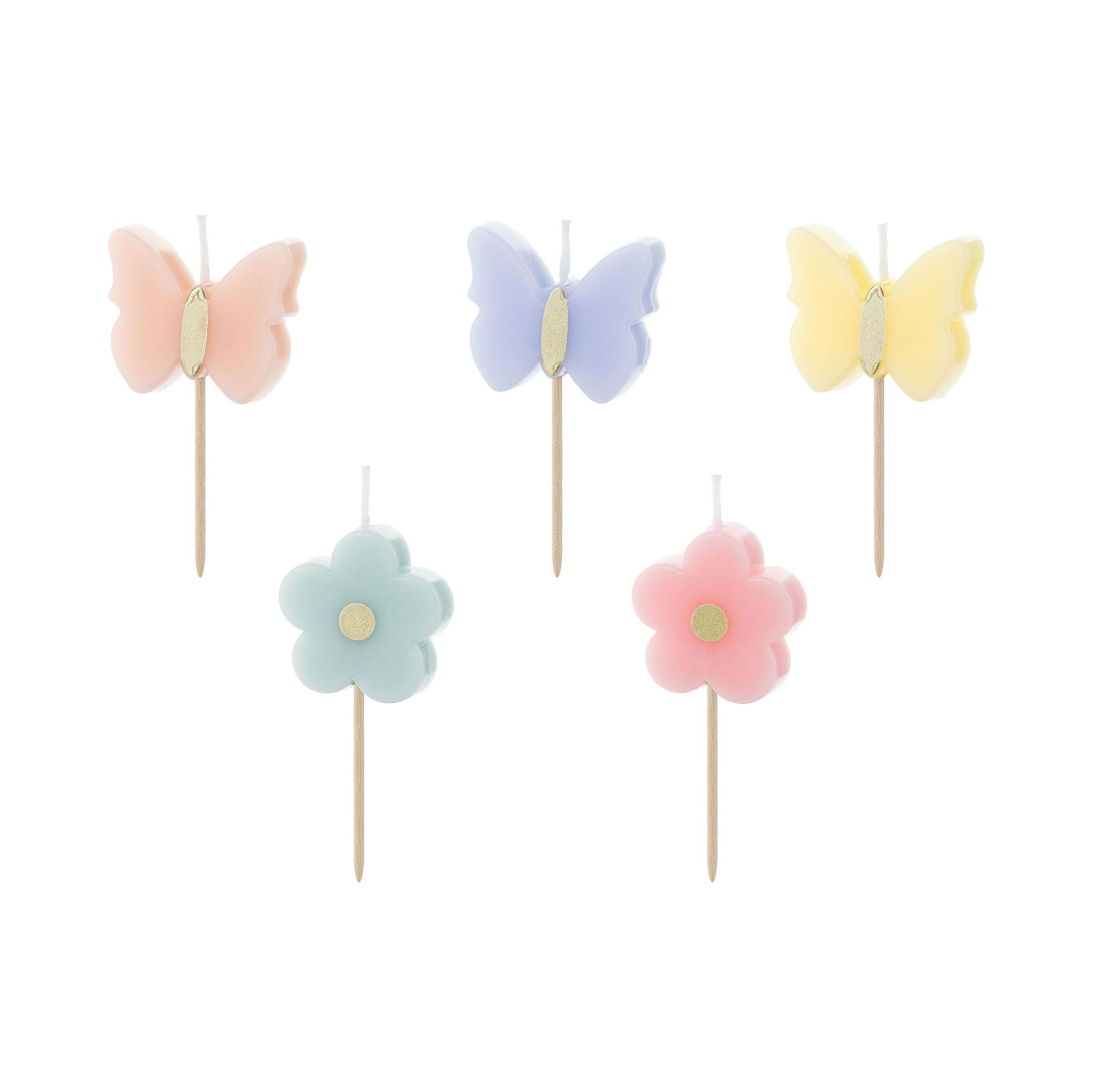 PartyDeco - 5 Coloured Butterfly Wax Candles 3.5 cm