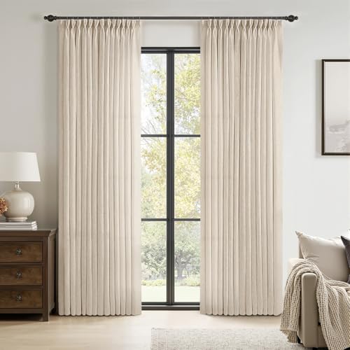 MIULEE 96 Inches Long Pinch Pleated Linen Curtains 2 Panels
