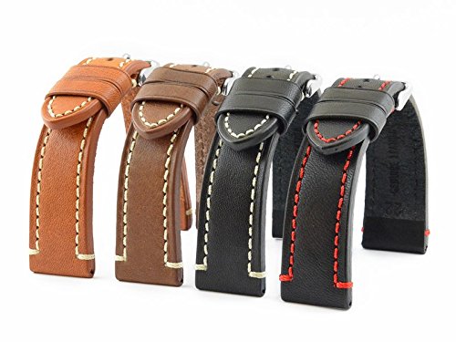 Sulla 22mm Herren Kalbsleder Uhrenarmband Vintage Flieger Catalonia Schwarz Weiße Naht – Bild 3